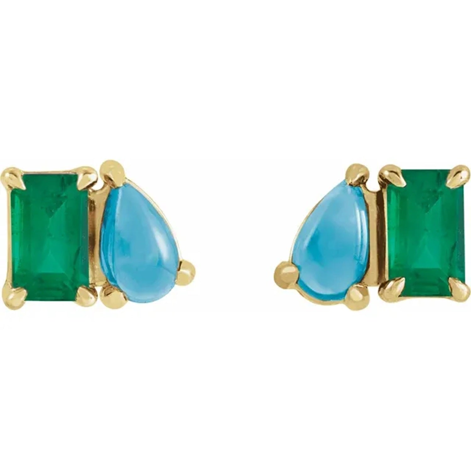 Lab Grown Emerald & Natural Turquoise 2 Stone Stud Earrings