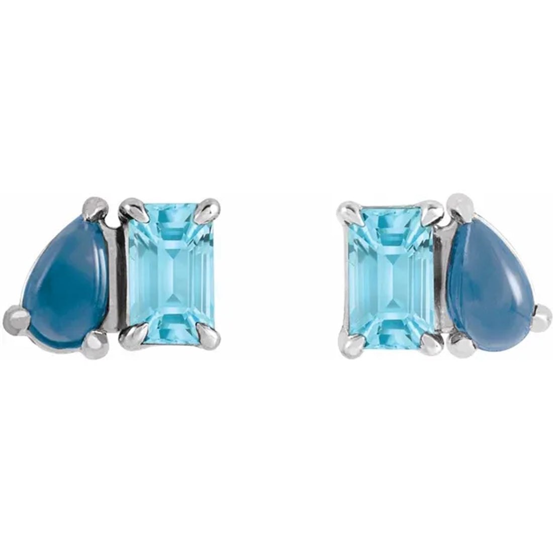 Natural Sky Blue Topaz & Natural Turquoise 2 Stone Stud Earrings