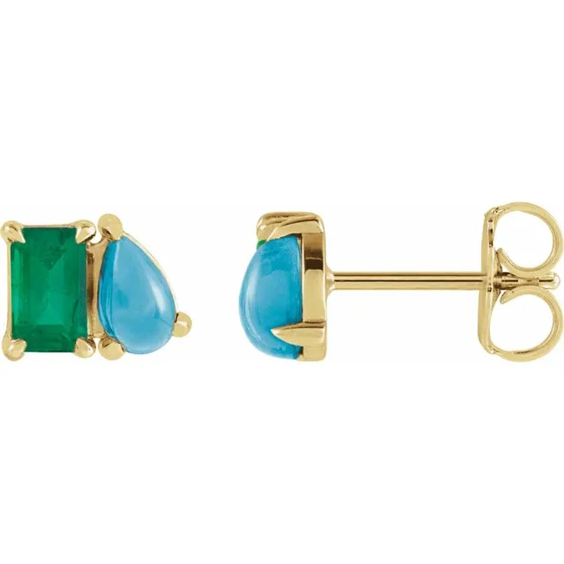 Lab Grown Emerald & Natural Turquoise 2 Stone Stud Earrings