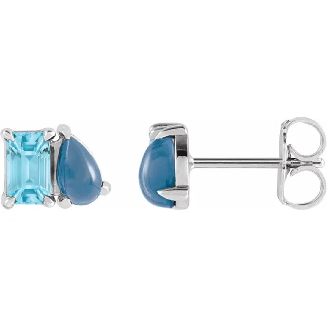 Natural Sky Blue Topaz & Natural Turquoise 2 Stone Stud Earrings