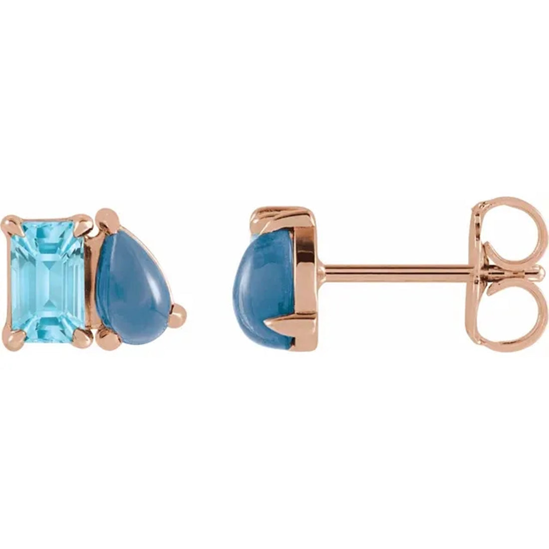 Natural Sky Blue Topaz & Natural Turquoise 2 Stone Stud Earrings