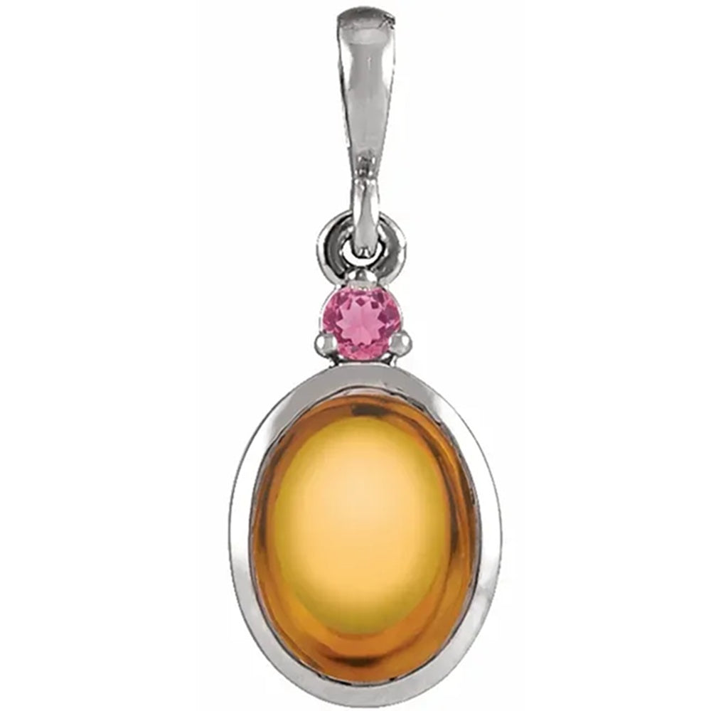 14k Natural Citrine & Pink Tourmaline Pendant, Citrine Charm, November Birthstone