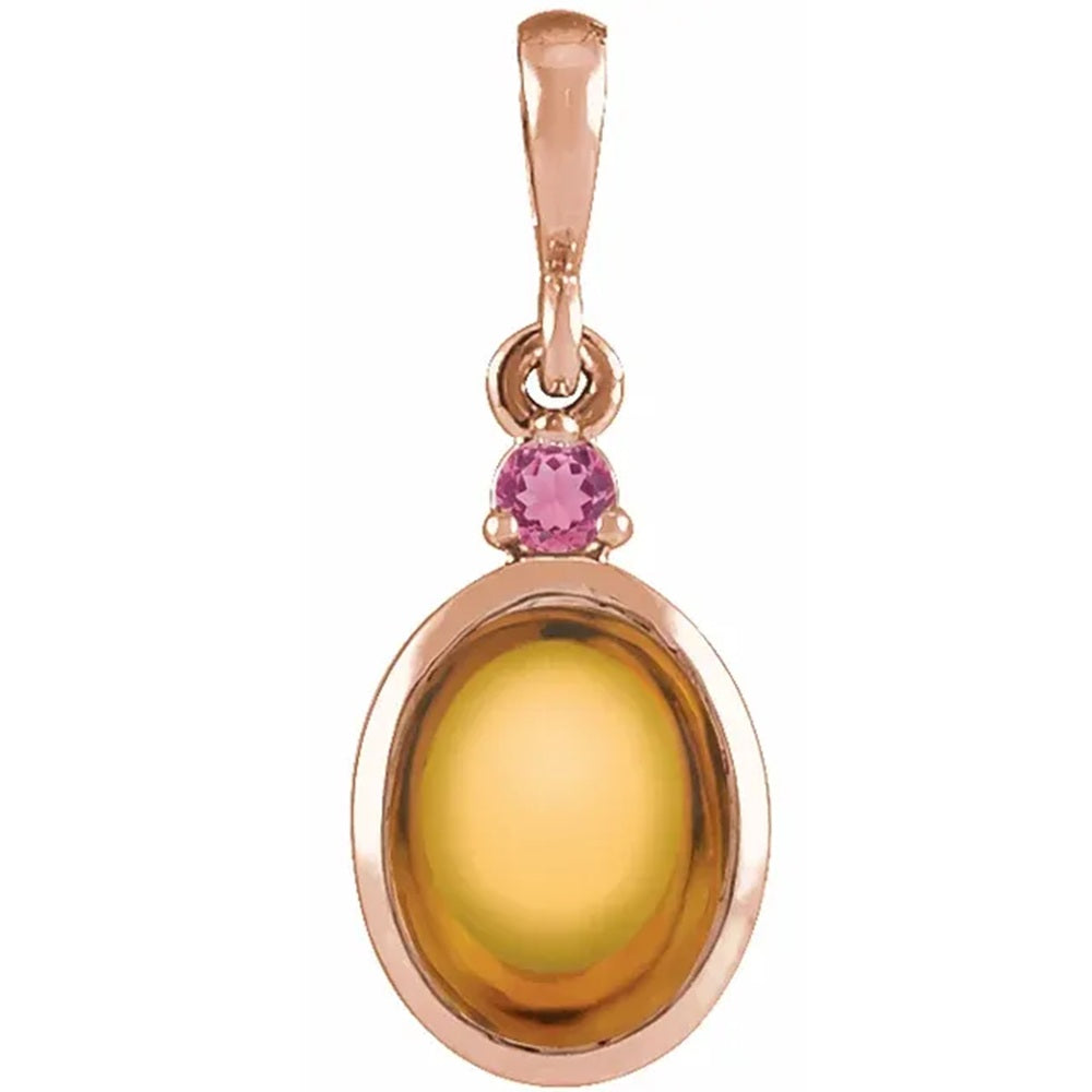 14k Natural Citrine & Pink Tourmaline Pendant, Citrine Charm, November Birthstone