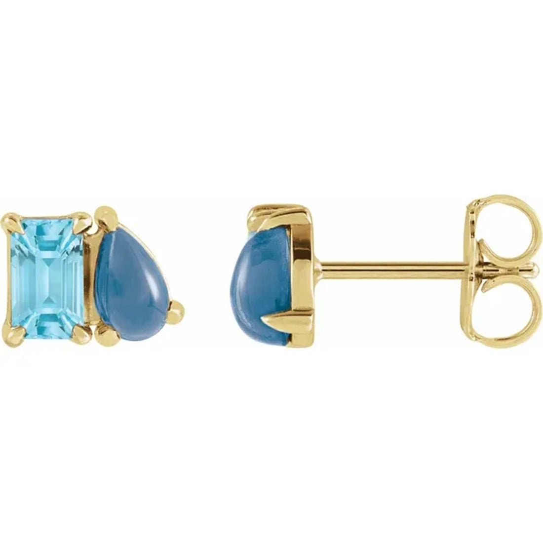 Natural Sky Blue Topaz & Natural Turquoise 2 Stone Stud Earrings