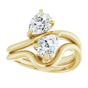 Toi et Moi Ring, Pear Engagement Ring, Double Stone Emerald Ring