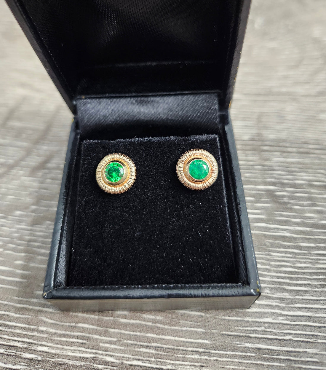 14k Yellow Gold Filled Emerald Earrings, Round Emerald Studs