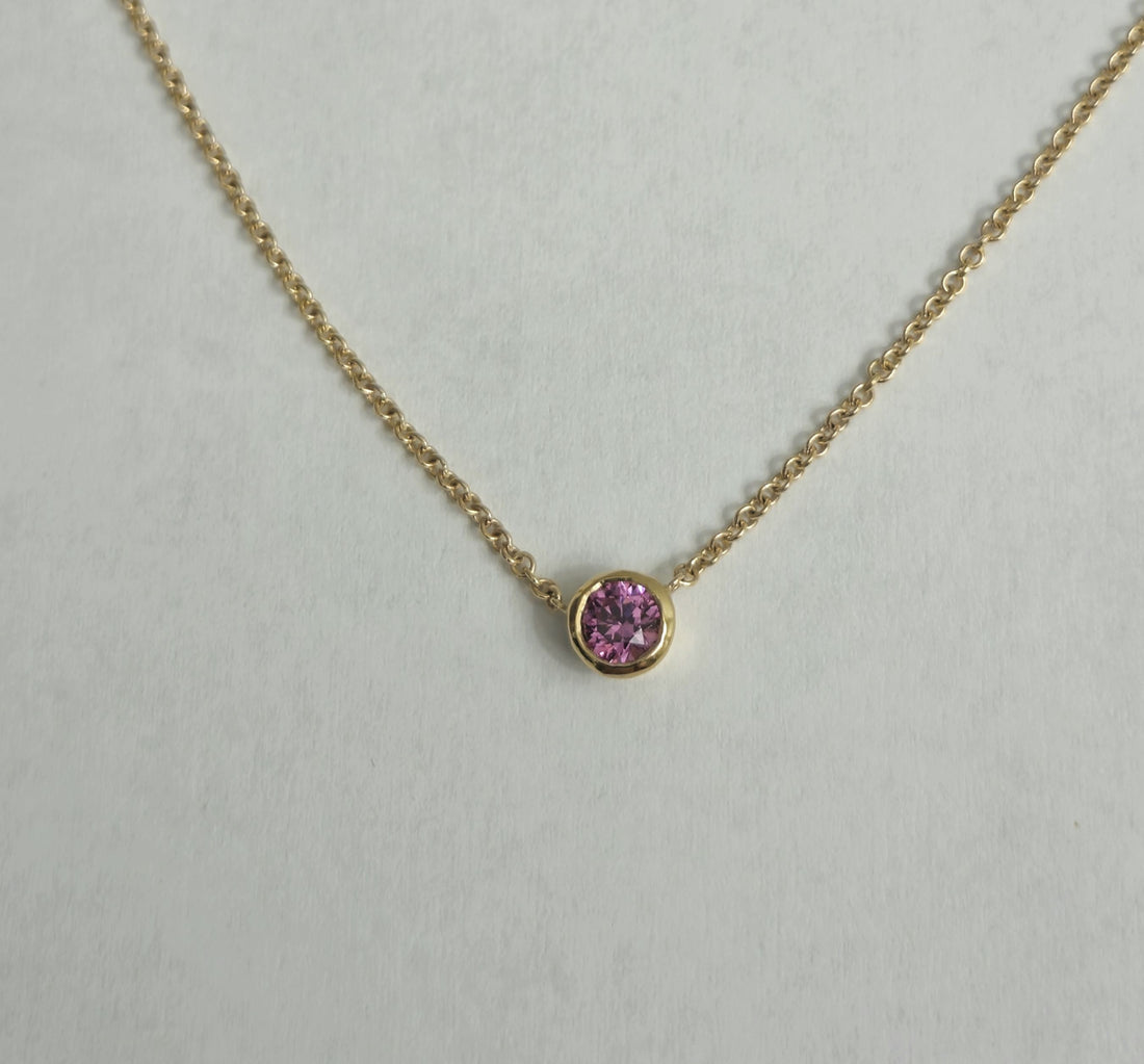 AAA Pink Tourmaline 14k Gold Birthstone Necklace, October Birthstone