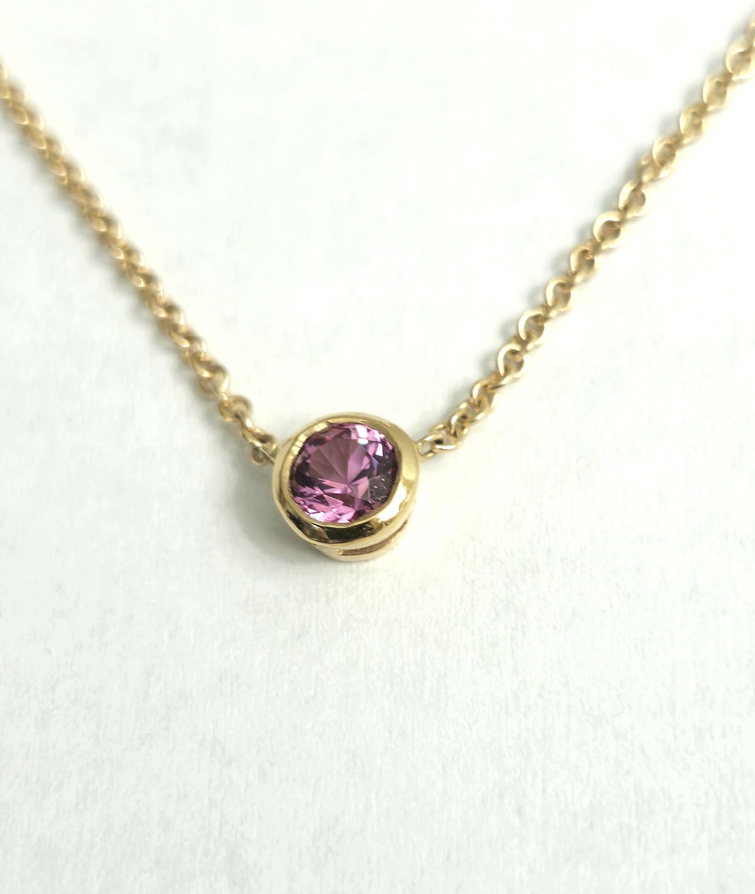 AAA Pink Tourmaline 14k Gold Birthstone Necklace, October Birthstone