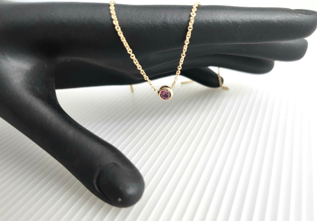 AAA Pink Tourmaline 14k Gold Birthstone Necklace, October Birthstone