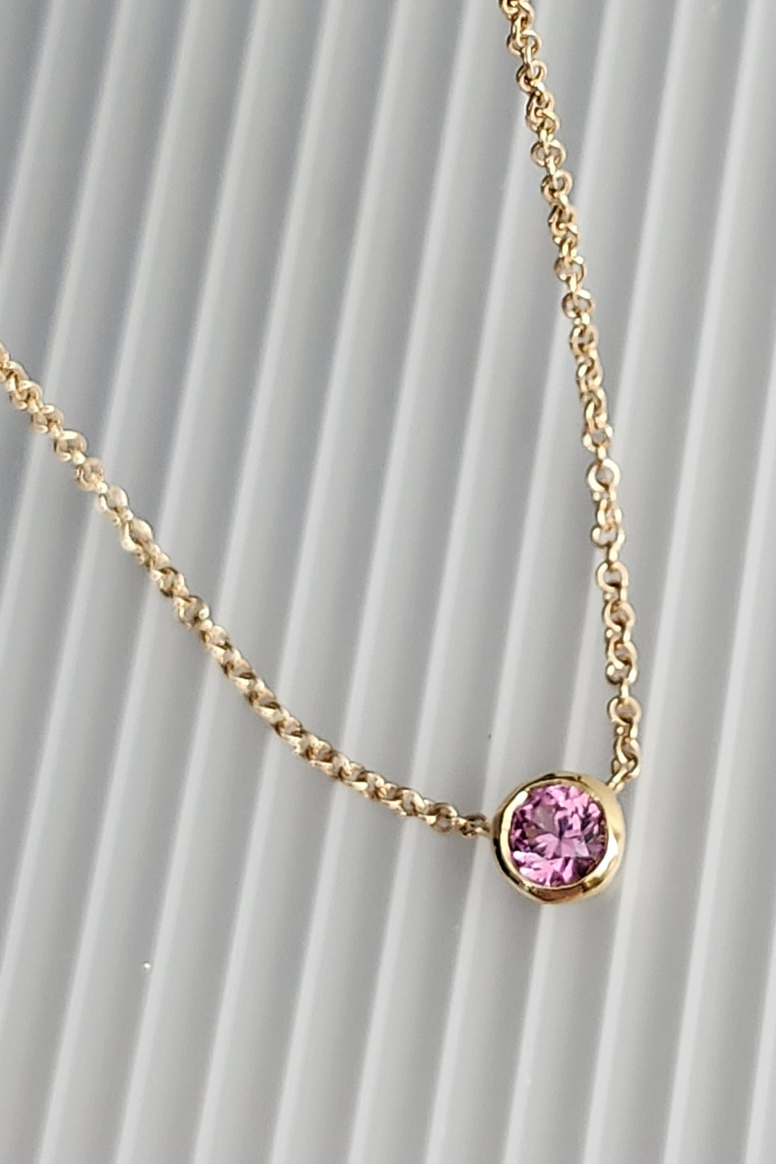 AAA Pink Tourmaline 14k Gold Birthstone Necklace, October Birthstone