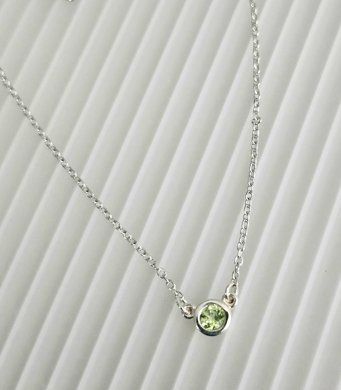 Dainty Silver Peridot Birthstone Necklace