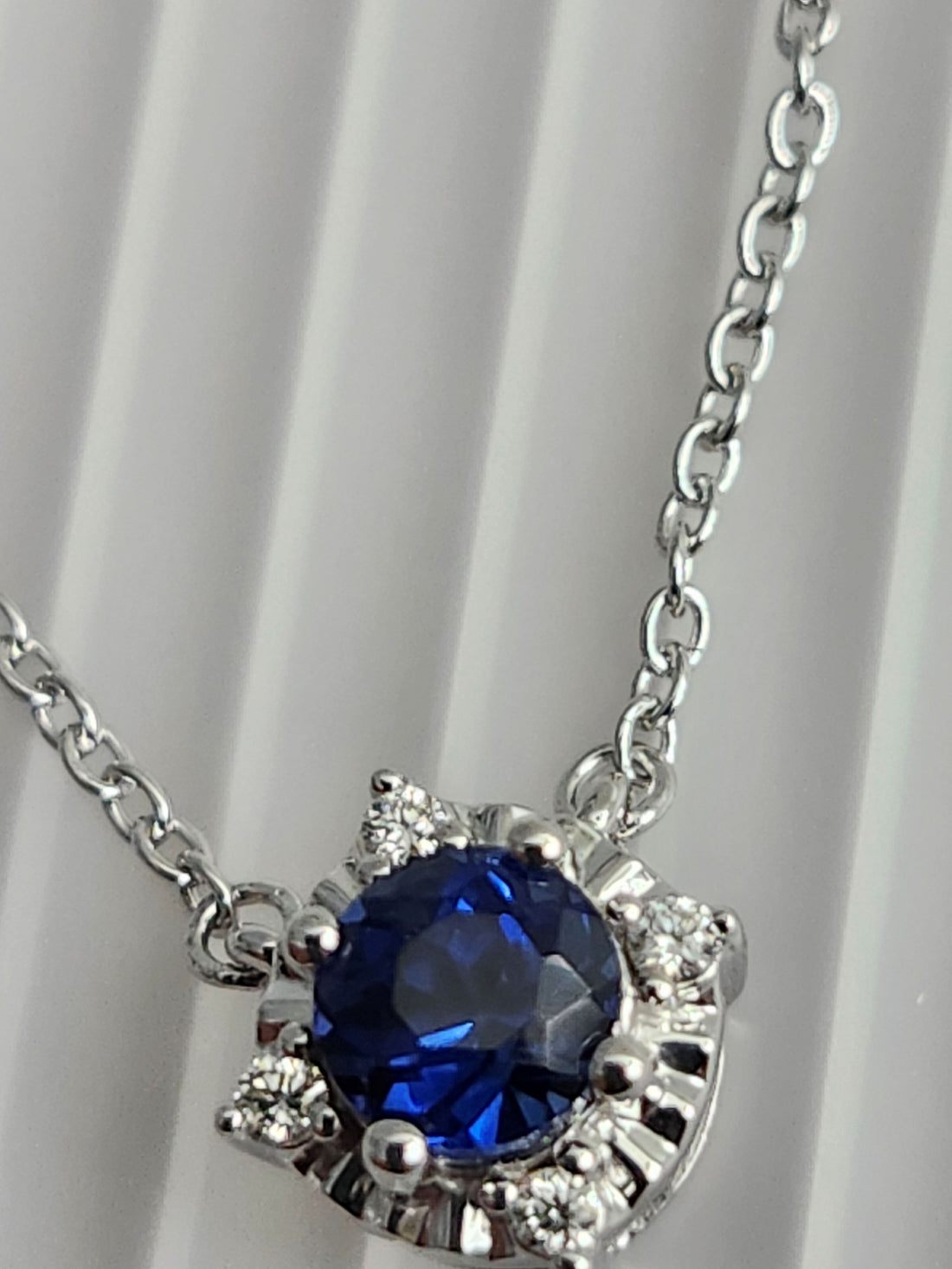 Blue Sapphire and diamond silver necklace, September birthstone necklace