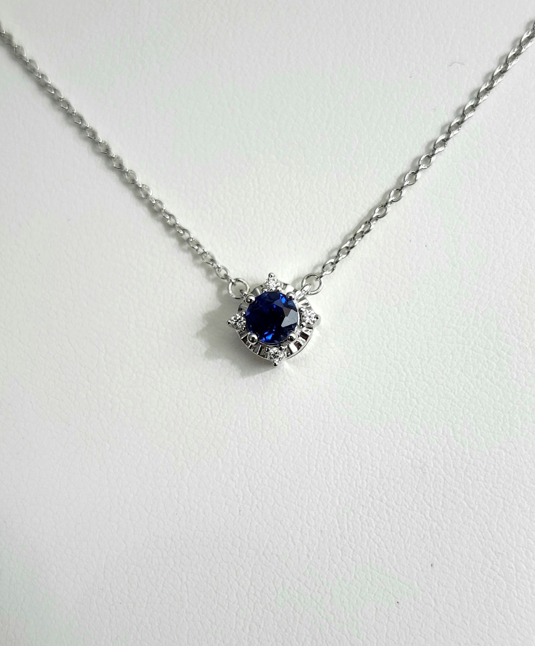Blue Sapphire and diamond silver necklace, September birthstone necklace