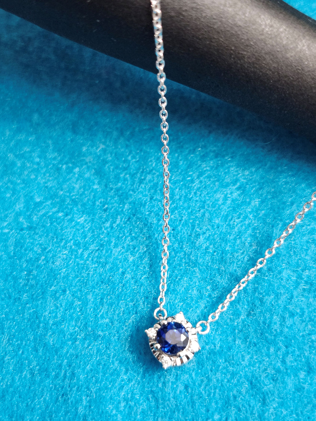 Blue Sapphire and diamond silver necklace, September birthstone necklace