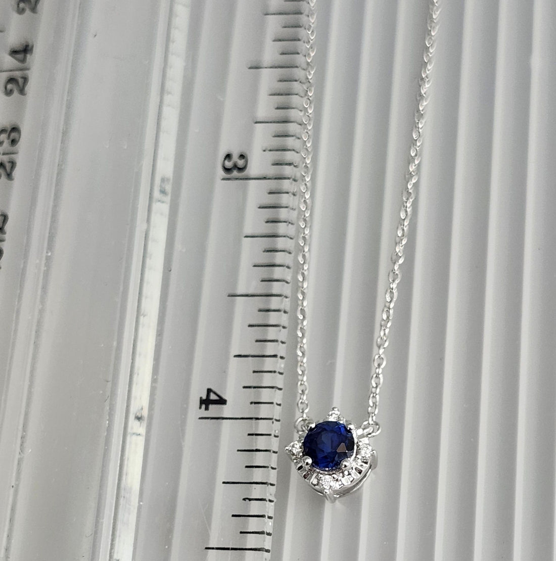Blue Sapphire and diamond silver necklace, September birthstone necklace