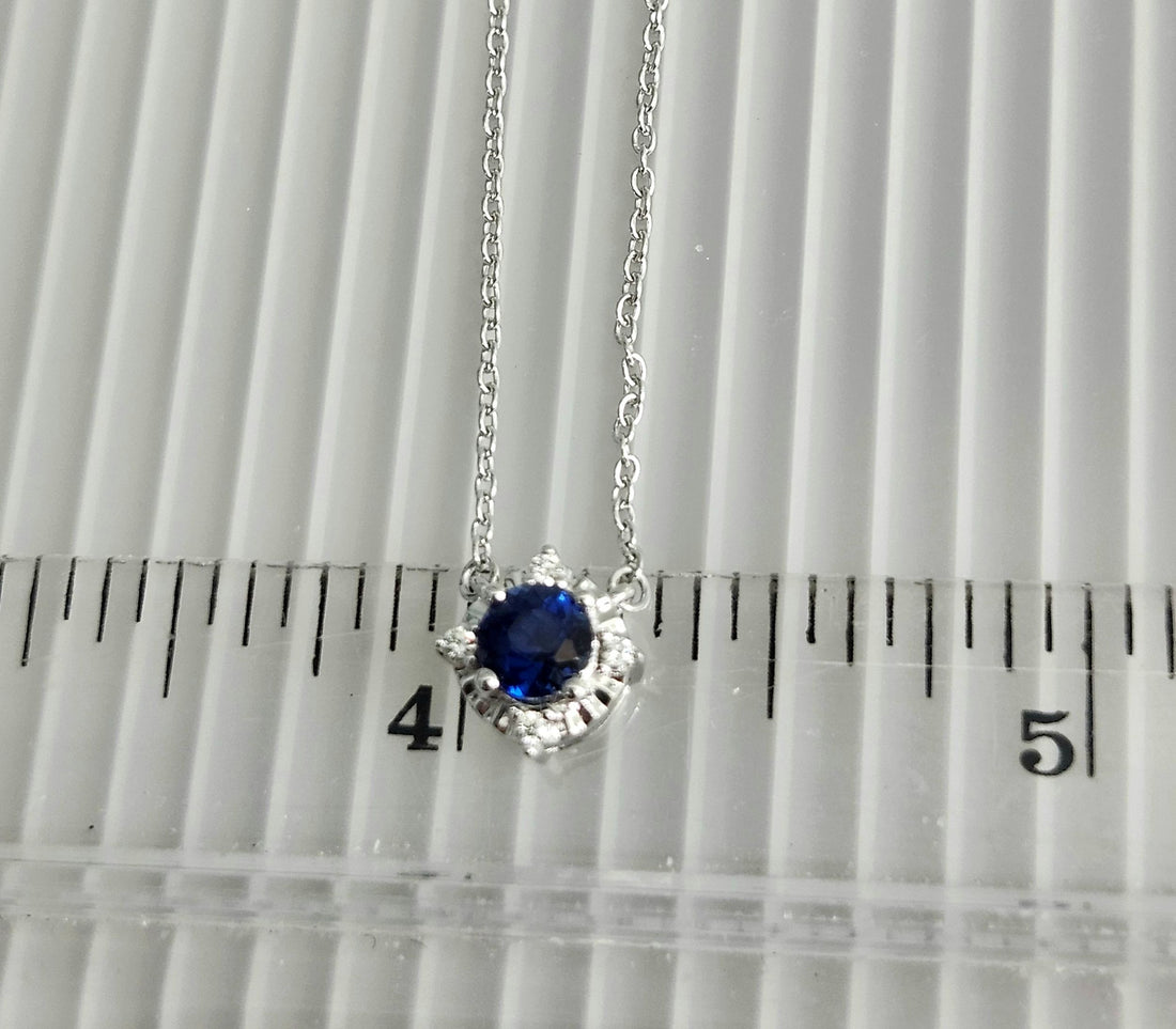 Blue Sapphire and diamond silver necklace, September birthstone necklace