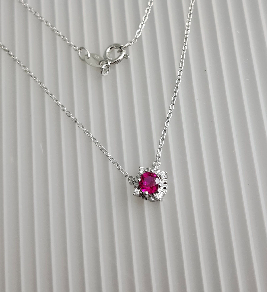 Ruby and diamond silver birthstone necklace, July birthstone necklace