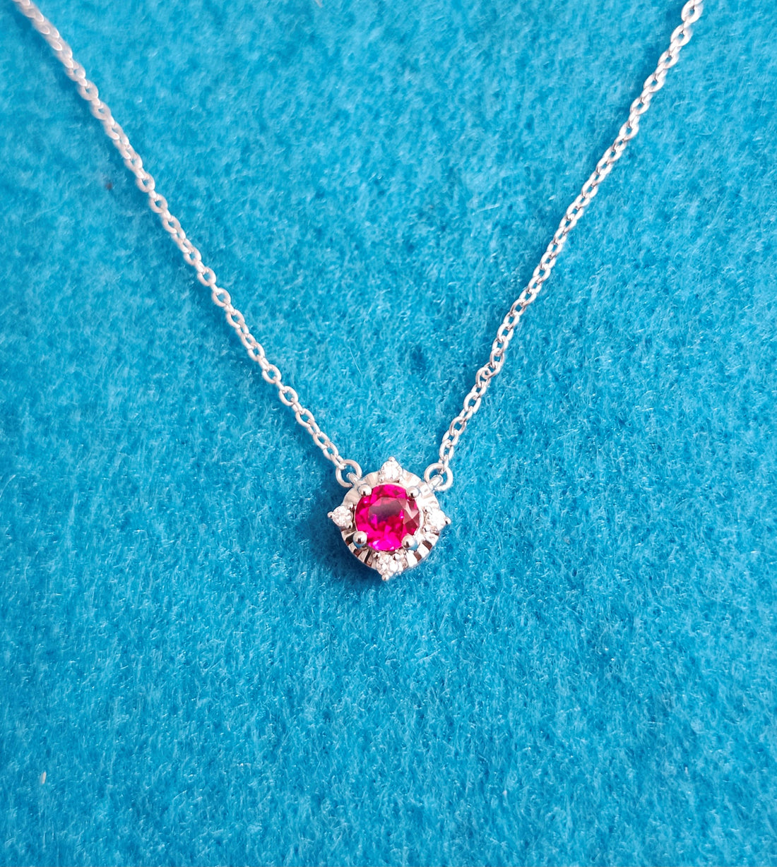 Ruby and diamond silver birthstone necklace, July birthstone necklace