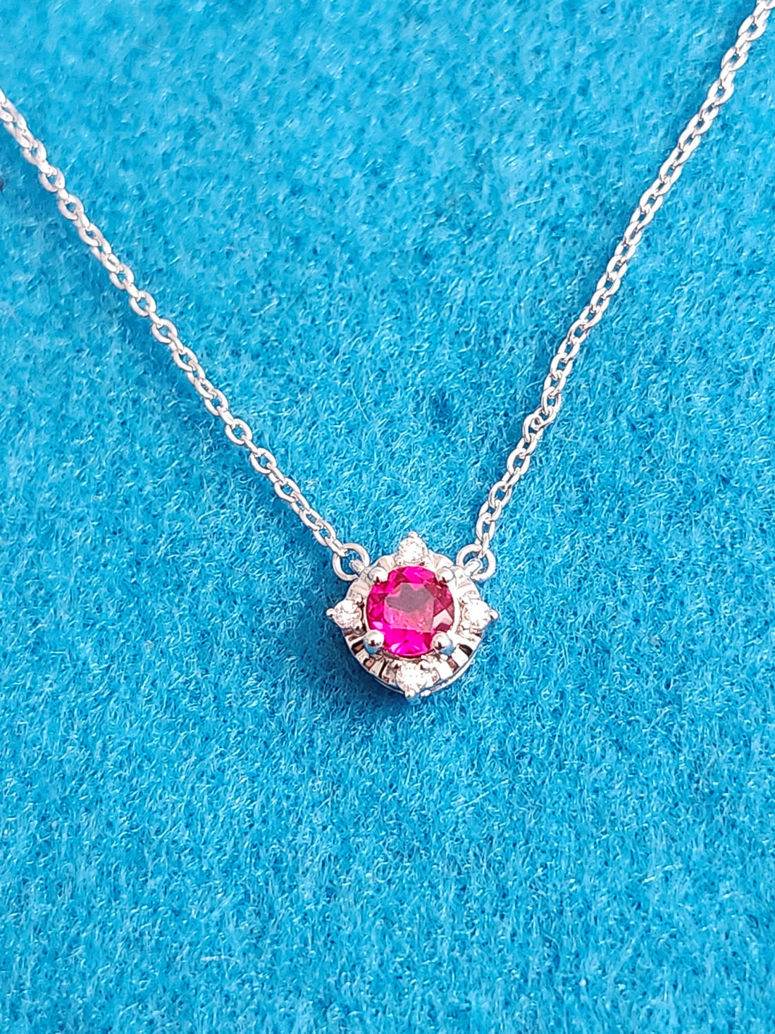 Ruby and diamond silver birthstone necklace, July birthstone necklace