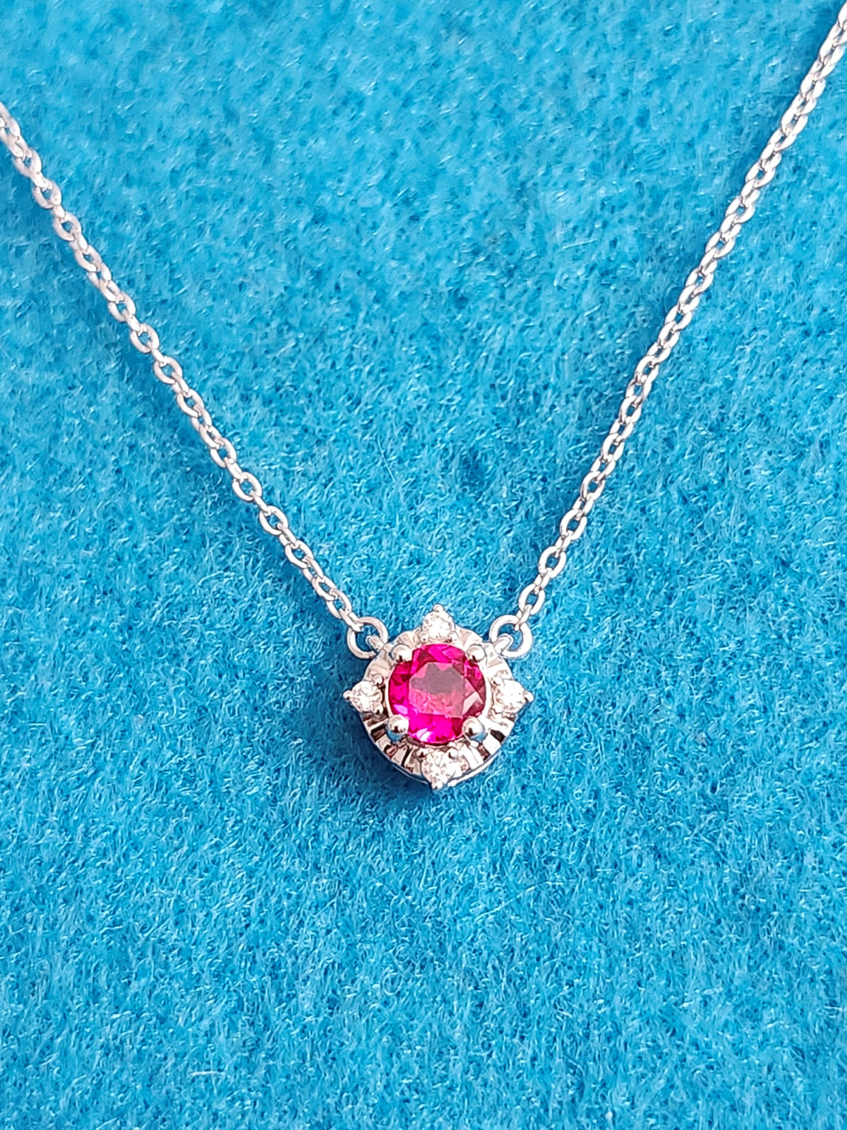 Ruby and diamond silver birthstone necklace, July birthstone necklace