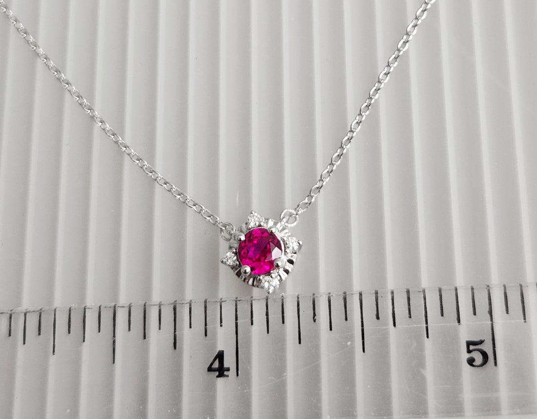 Ruby and diamond silver birthstone necklace, July birthstone necklace