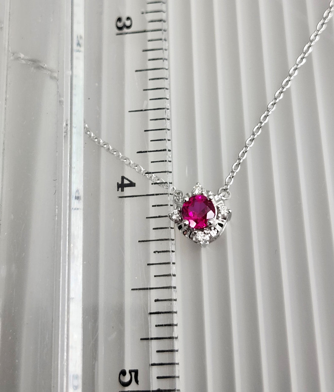 Ruby and diamond silver birthstone necklace, July birthstone necklace