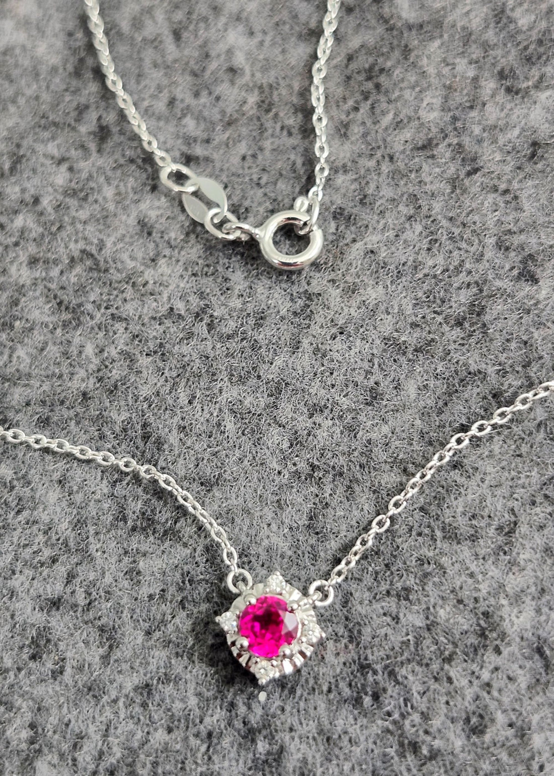 Ruby and diamond silver birthstone necklace, July birthstone necklace