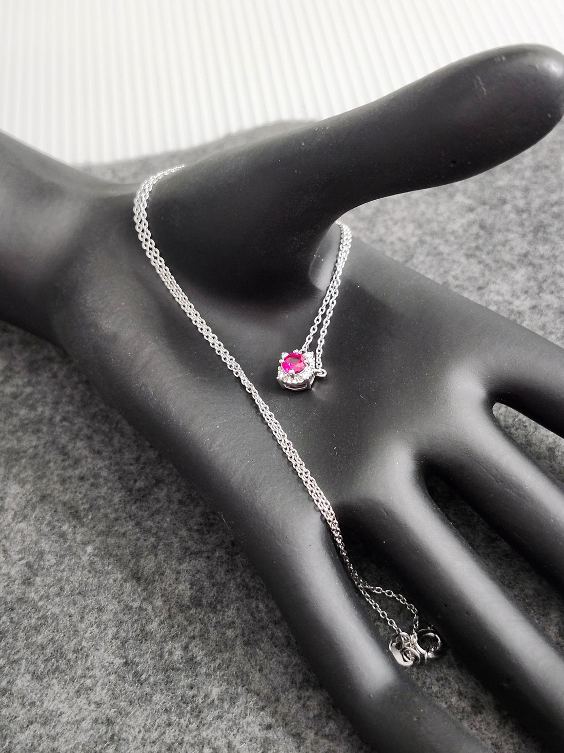 Ruby and diamond silver birthstone necklace, July birthstone necklace