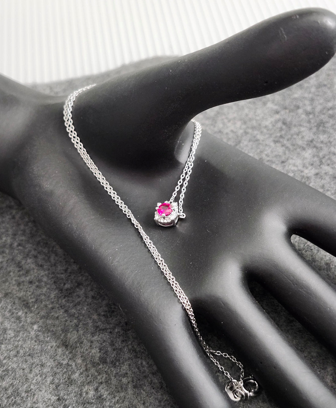 Ruby and diamond silver birthstone necklace, July birthstone necklace