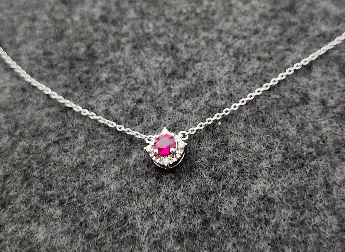 Ruby and diamond silver birthstone necklace, July birthstone necklace