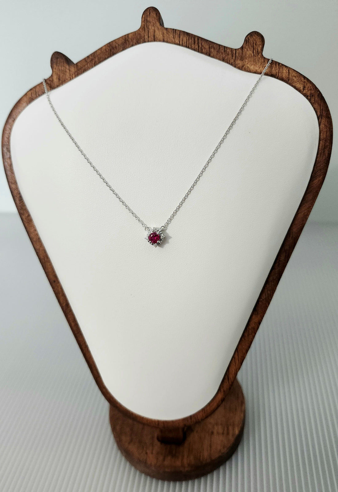 Ruby and diamond silver birthstone necklace, July birthstone necklace