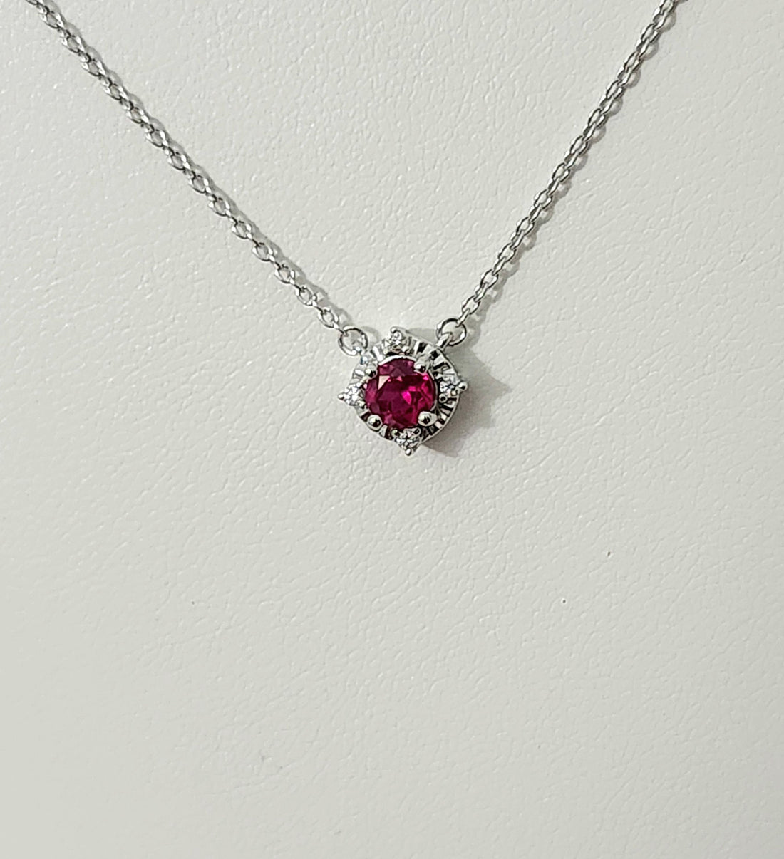 Ruby and diamond silver birthstone necklace, July birthstone necklace