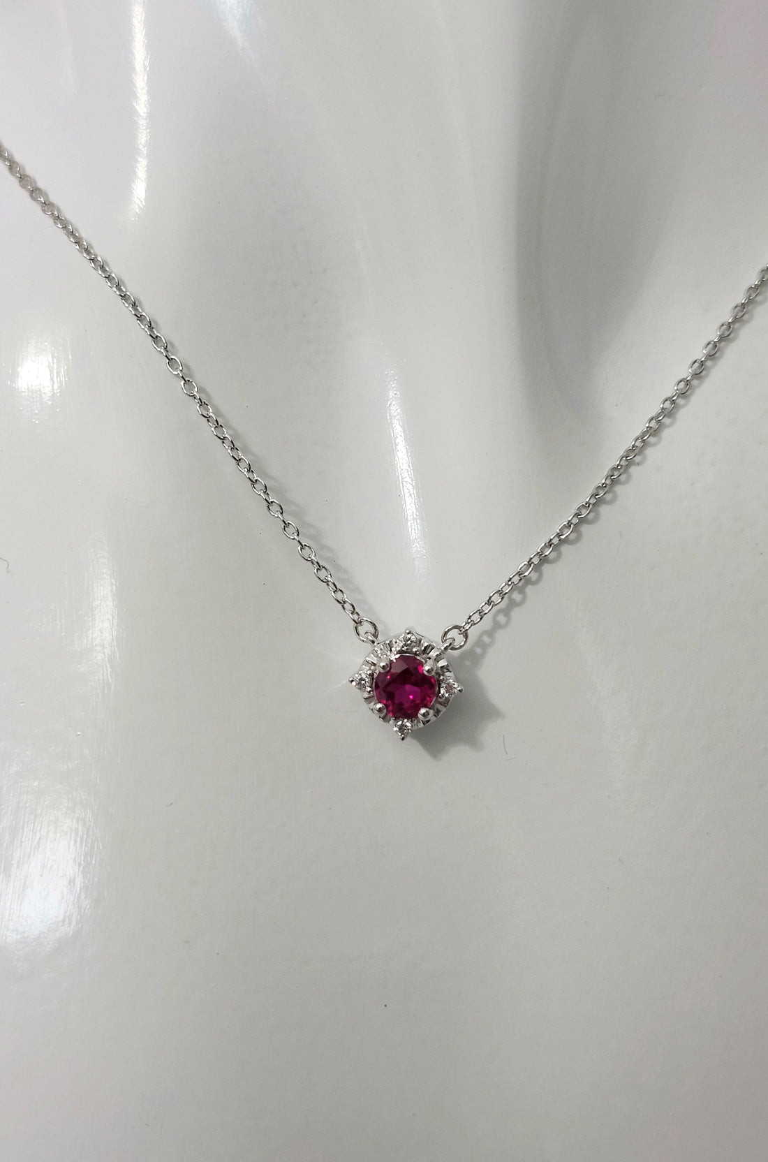 Ruby and diamond silver birthstone necklace, July birthstone necklace