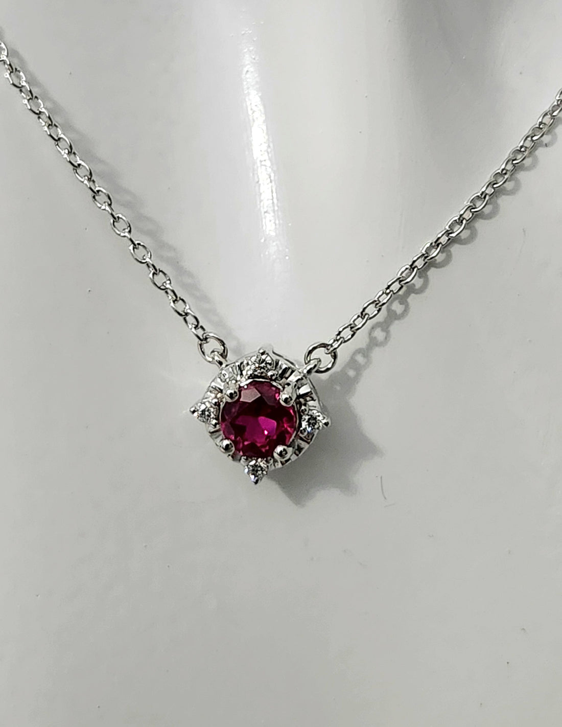 Ruby and diamond silver birthstone necklace, July birthstone necklace