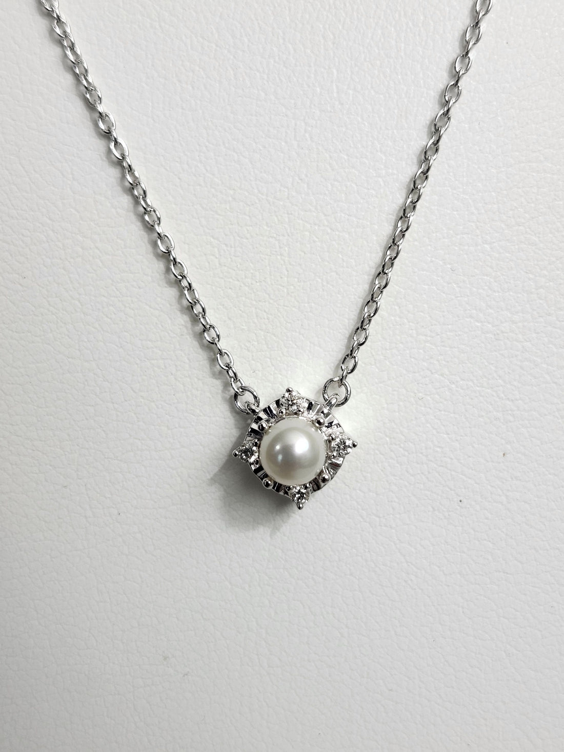 Cultured Pearl and diamond silver necklace, June birthstone necklace