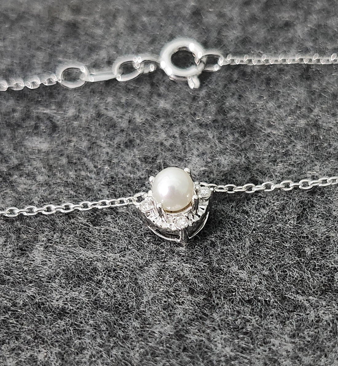 Cultured Pearl and diamond silver necklace, June birthstone necklace