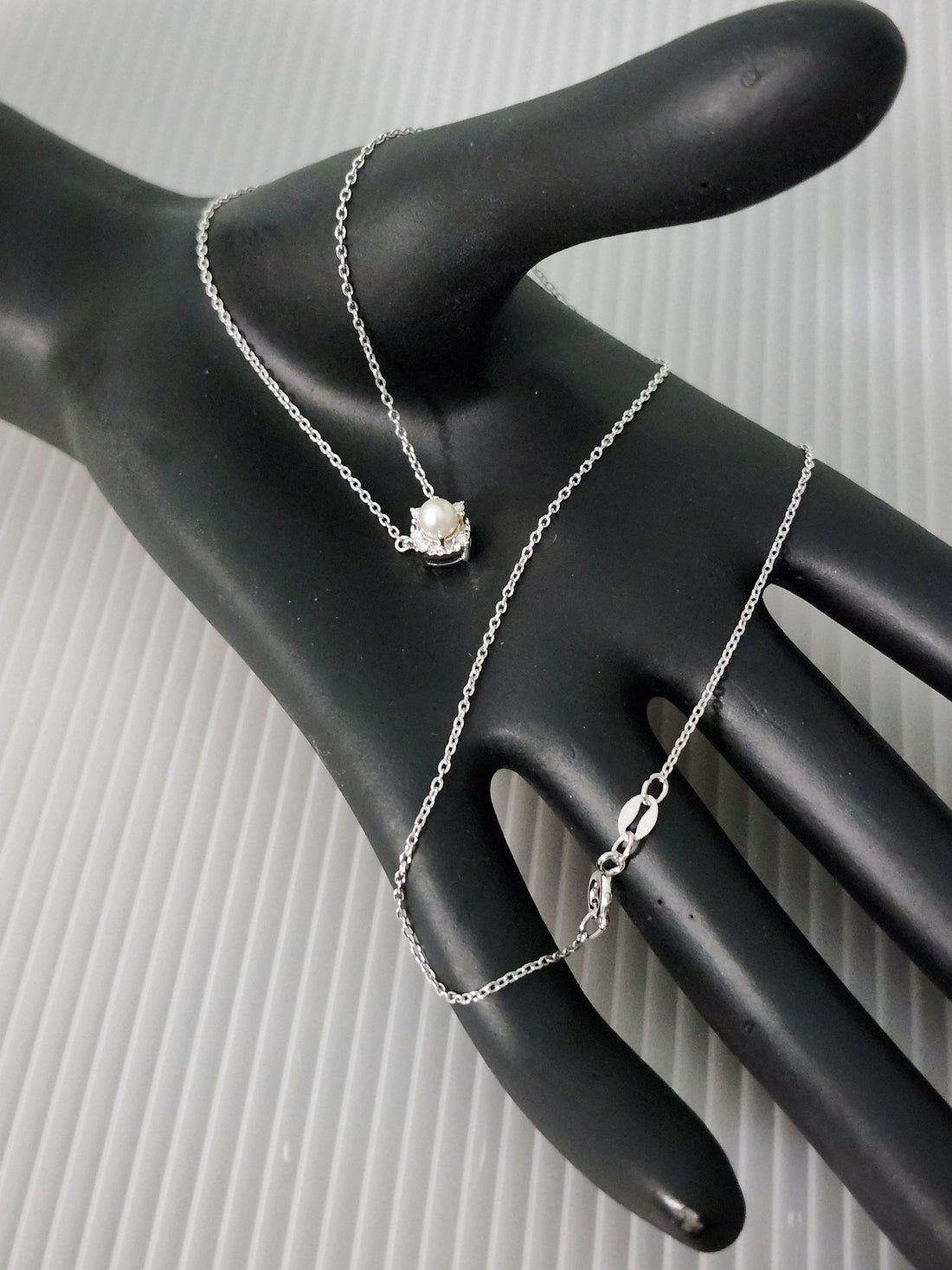 Cultured Pearl and diamond silver necklace, June birthstone necklace