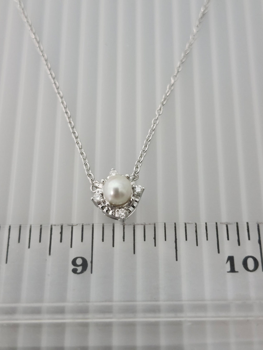Cultured Pearl and diamond silver necklace, June birthstone necklace