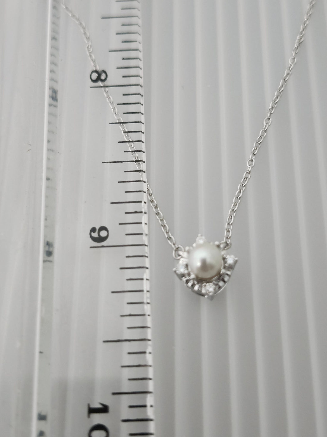 Cultured Pearl and diamond silver necklace, June birthstone necklace
