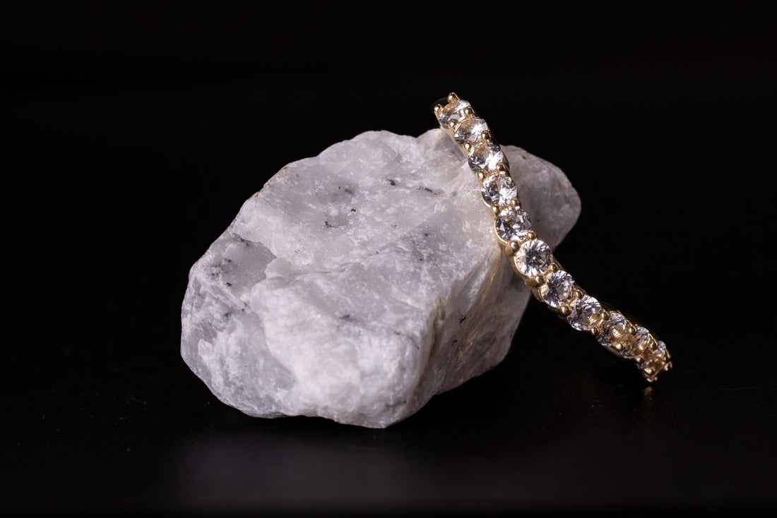 Natural White Sapphire Wedding Band, Free form Band, Yellow Gold Band