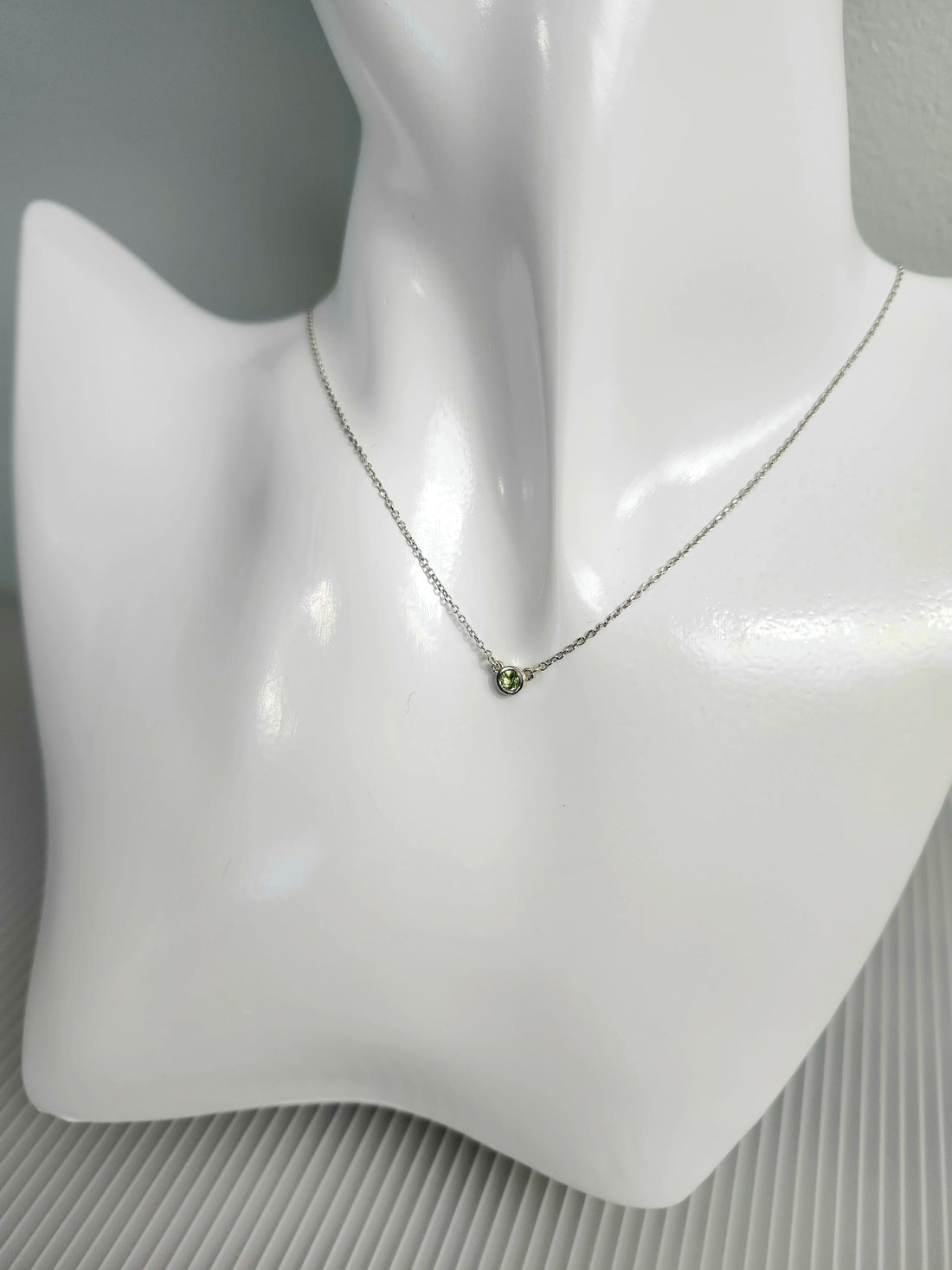 Peridot Birthstone Solitaire Bezel Necklace