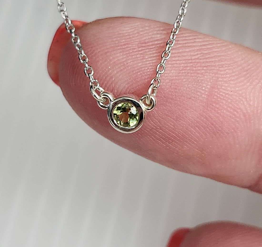 Peridot Birthstone Solitaire Bezel Necklace
