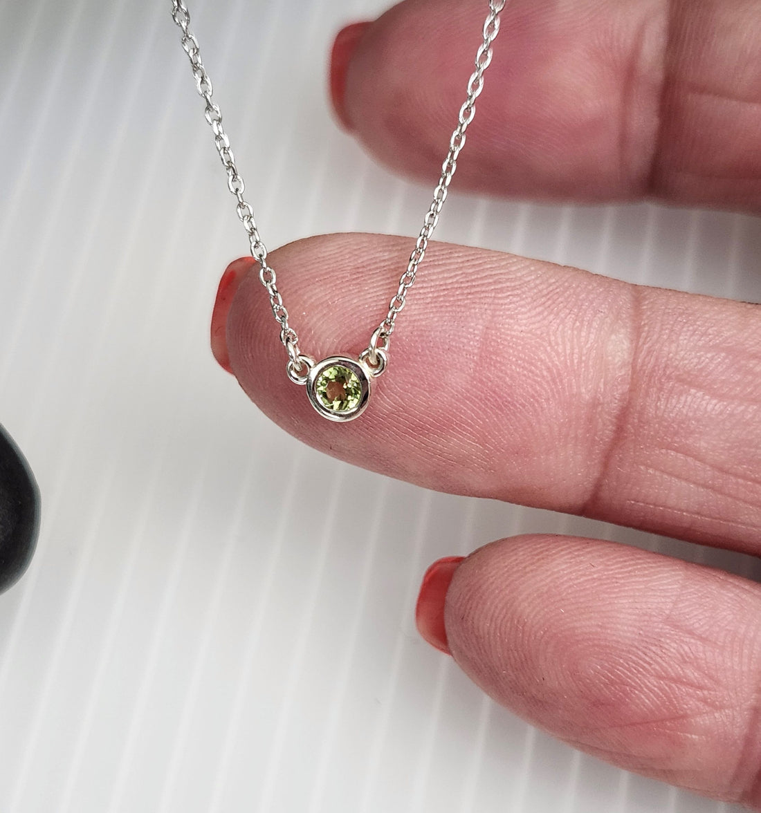 Peridot Birthstone Solitaire Bezel Necklace