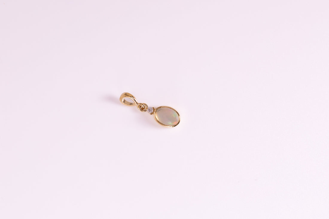14k Natural Ethiopian Opal & Diamond Pendant
