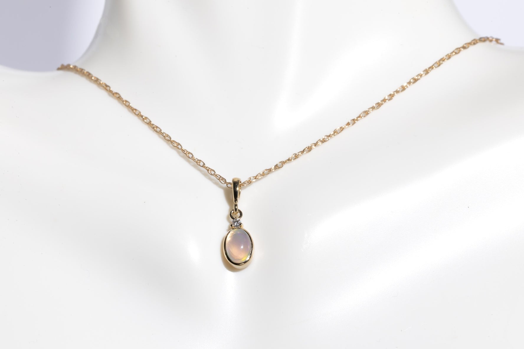 14k Natural Ethiopian Opal & Diamond Pendant