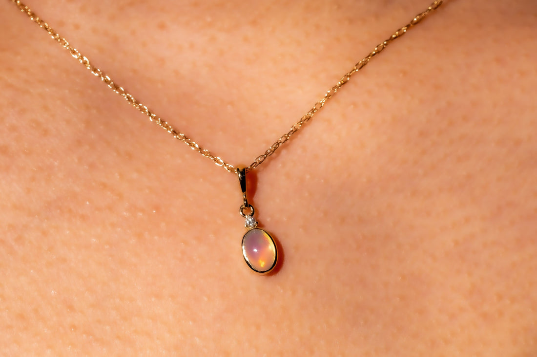 14k Natural Ethiopian Opal & Diamond Pendant