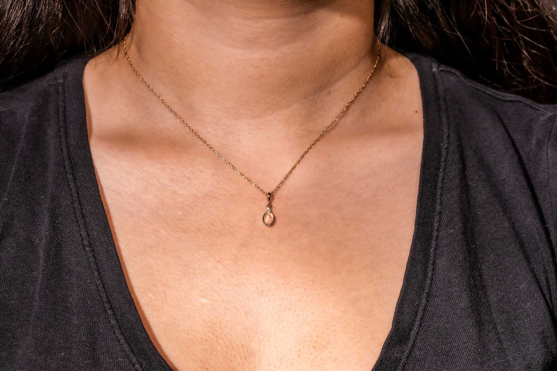 14k Natural Ethiopian Opal & Diamond Pendant