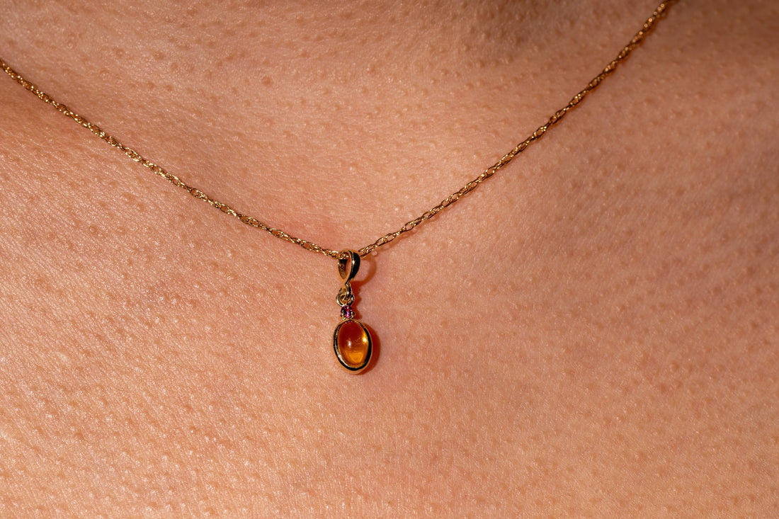 14k Natural Citrine & Pink Tourmaline Pendant, Citrine Charm, November Birthstone