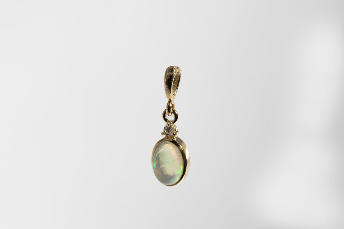 14k Natural Ethiopian Opal & Diamond Pendant