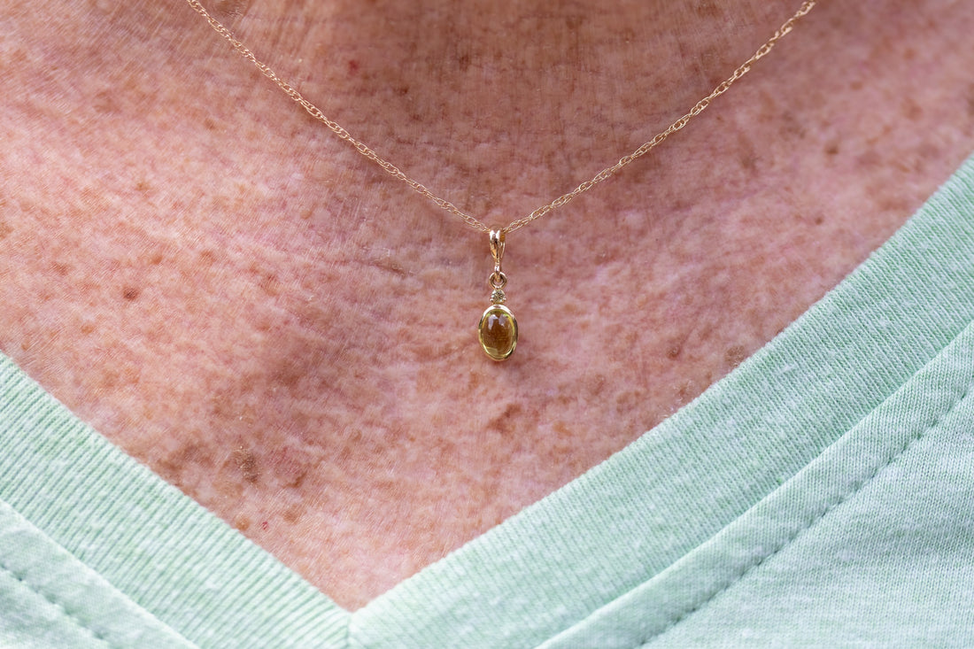 14k Natural Peridot Pendant, Peridot Charm, August Birthstone